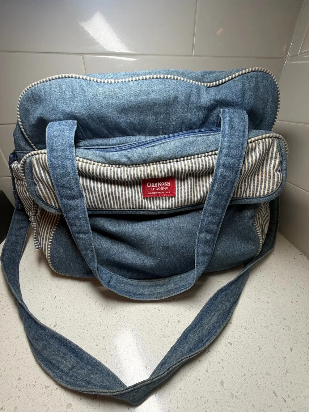 OshKosh Denim & Striped B'gosh Denim Railroad Pinstripe Diaper bag VINTAGE